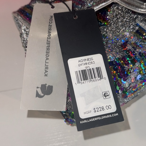Karl Lagerfeld Agyness Silver Sequin Chain Bag NWT - Picture 2 of 5